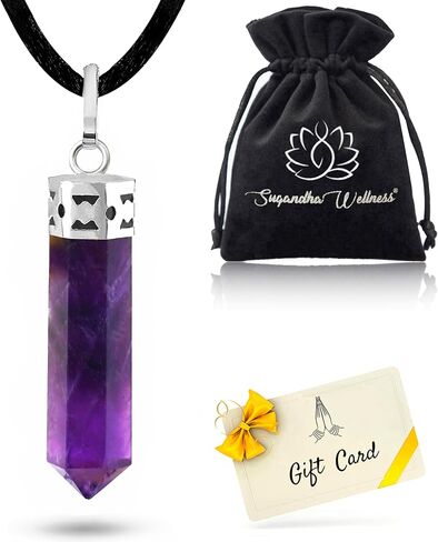 Amethyst Healing Crystal Necklace - Protection, Stress Relief & Luck. Brings Clarity. Calms Mind in Kuwait