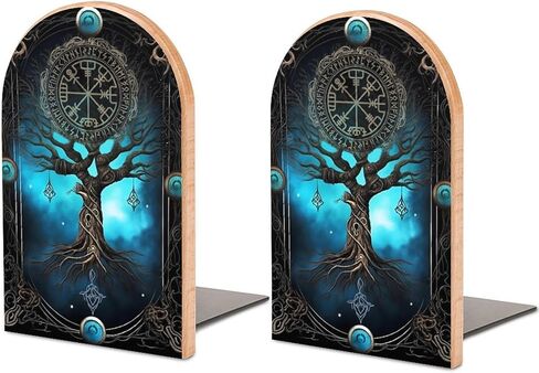 Tree of Life Viking 2PCS Wood Book Ends Bookends for Shelves Non Skid Book Ends for Office Home Kitchen, Bookends for Holding Books 6.7 * 4.7inch in Saudi Arabia