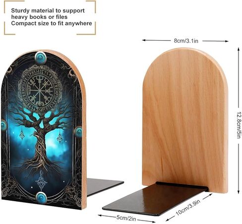 Tree of Life Viking 2PCS Wood Book Ends Bookends for Shelves Non Skid Book Ends for Office Home Kitchen, Bookends for Holding Books 6.7 * 4.7inch in Saudi Arabia