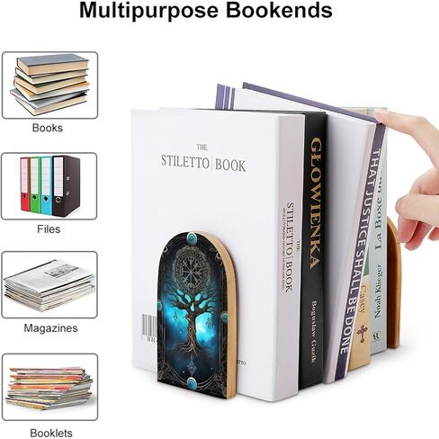 Tree of Life Viking 2PCS Wood Book Ends Bookends for Shelves Non Skid Book Ends for Office Home Kitchen, Bookends for Holding Books 6.7 * 4.7inch in Saudi Arabia