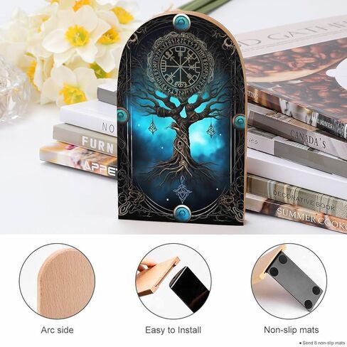Tree of Life Viking 2PCS Wood Book Ends Bookends for Shelves Non Skid Book Ends for Office Home Kitchen, Bookends for Holding Books 6.7 * 4.7inch in Saudi Arabia