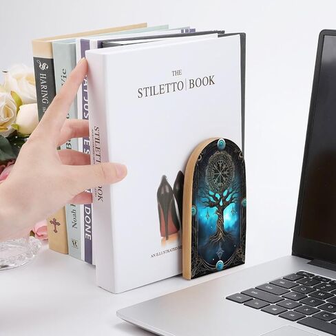 Tree of Life Viking 2PCS Wood Book Ends Bookends for Shelves Non Skid Book Ends for Office Home Kitchen, Bookends for Holding Books 6.7 * 4.7inch in Saudi Arabia