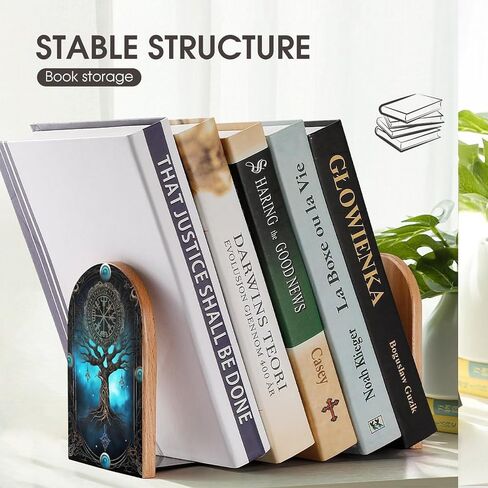 Tree of Life Viking 2PCS Wood Book Ends Bookends for Shelves Non Skid Book Ends for Office Home Kitchen, Bookends for Holding Books 6.7 * 4.7inch in Saudi Arabia