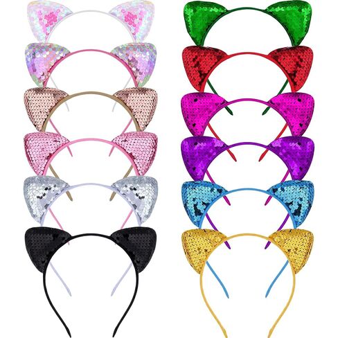 48 Pieces Multicolor Plastic Cat Ears Headbands for Party Costume Daily Decorations (Style A) in Kuwait