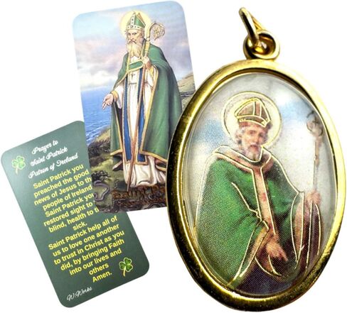 Westmon Works St Patrick Medal Irish Prayer Set Italian Metal Medallion of the Patron Saint of Ireland with Holy Card in Saudi Arabia
