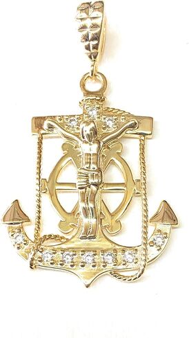 RC & J GENERAL قلادة مرساة مملوءة بالذهب عيار 14 قيراط - Dije De Ancla Con Cruz Oro Laminado Brasileno in Kuwait