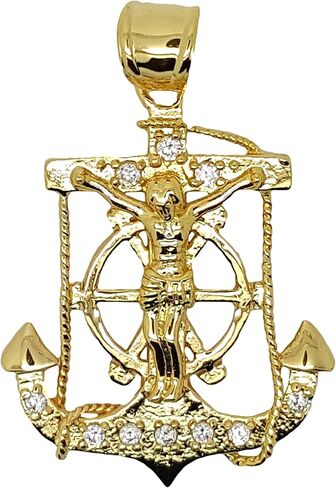 RC & J GENERAL قلادة مرساة مملوءة بالذهب عيار 14 قيراط - Dije De Ancla Con Cruz Oro Laminado Brasileno in Kuwait