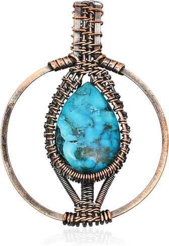 Copper Wire Wrapped Pendant Handmade Jewelry Gemstone Copper Pendant Jewlery For Gift Round Shape (Turquoise) in Saudi Arabia