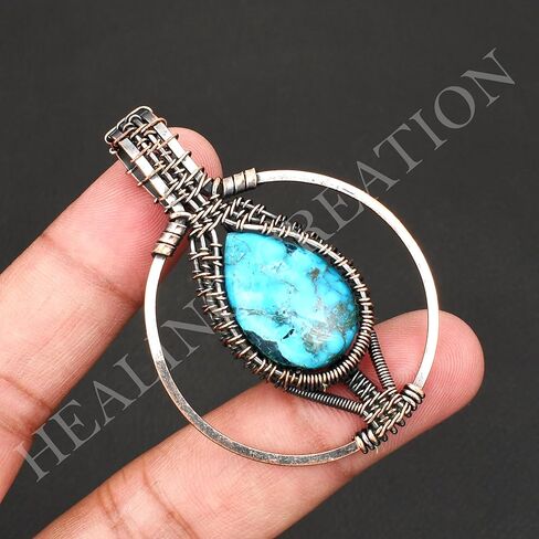 Copper Wire Wrapped Pendant Handmade Jewelry Gemstone Copper Pendant Jewlery For Gift Round Shape (Turquoise) in Saudi Arabia