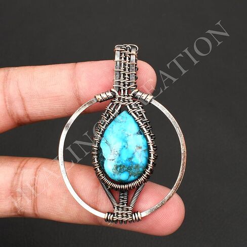 Copper Wire Wrapped Pendant Handmade Jewelry Gemstone Copper Pendant Jewlery For Gift Round Shape (Turquoise) in Saudi Arabia