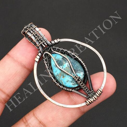 Copper Wire Wrapped Pendant Handmade Jewelry Gemstone Copper Pendant Jewlery For Gift Round Shape (Turquoise) in Saudi Arabia
