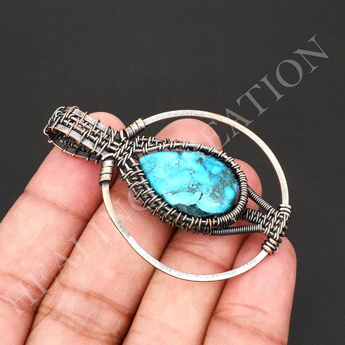 Copper Wire Wrapped Pendant Handmade Jewelry Gemstone Copper Pendant Jewlery For Gift Round Shape (Turquoise) in Saudi Arabia