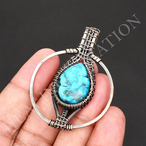 Copper Wire Wrapped Pendant Handmade Jewelry Gemstone Copper Pendant Jewlery For Gift Round Shape (Turquoise) in Saudi Arabia