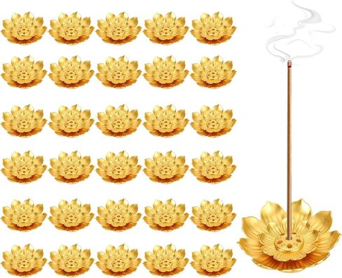 30 قطعة من هدايا ديوالي، حامل بخور اللوتس، هدايا الإرجاع الهندية لمجموعة بوجا، حامل أعواد بخور اللوتس الذهبي in Kuwait