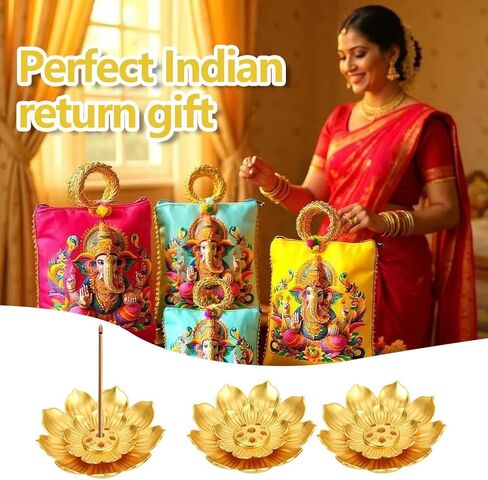 30 قطعة من هدايا ديوالي، حامل بخور اللوتس، هدايا الإرجاع الهندية لمجموعة بوجا، حامل أعواد بخور اللوتس الذهبي in Kuwait