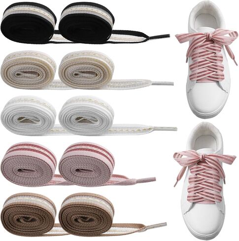 5 Pairs Ribbon Shoe Laces 0.8In Wide Flat Soft Fabric Shoelaces for Women 5 Colors Wide Shoe Laces for Sneakers Colorful Ribbon Shoes Ties for Womens Decorative in Saudi Arabia