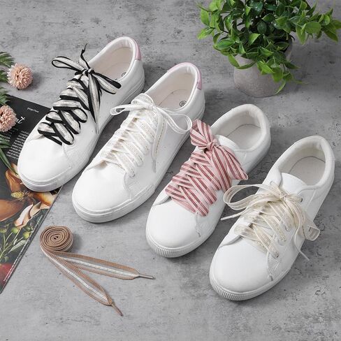 5 Pairs Ribbon Shoe Laces 0.8In Wide Flat Soft Fabric Shoelaces for Women 5 Colors Wide Shoe Laces for Sneakers Colorful Ribbon Shoes Ties for Womens Decorative in Saudi Arabia