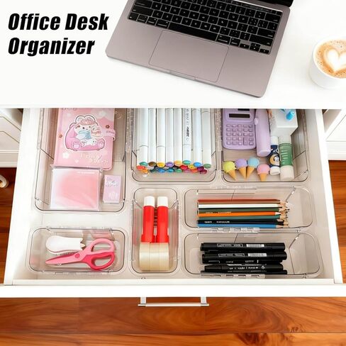 15 قطعة من منظم الأدراج القابل للتمديد، منظم مكياج قابل للتعديل بحجمين للدرج، صينية تنظيم أدراج الحمام، صندوق تخزين من الأكريليك الشفاف للمكياج، مستحضرات التجميل، منظم أدراج المكتب in Kuwait