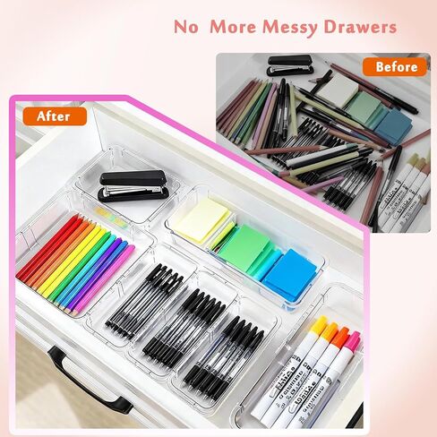 15 قطعة من منظم الأدراج القابل للتمديد، منظم مكياج قابل للتعديل بحجمين للدرج، صينية تنظيم أدراج الحمام، صندوق تخزين من الأكريليك الشفاف للمكياج، مستحضرات التجميل، منظم أدراج المكتب in Kuwait