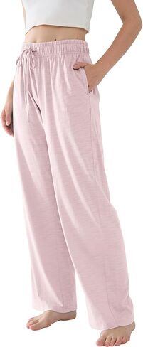 Womens Pajama Pants Lightweight Casual Comfy Lounge Palazzo Pants Sleepwear Loungewear PJs Bottoms with Pockets in Saudi Arabia