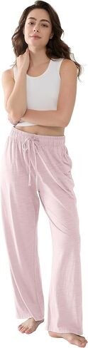 Womens Pajama Pants Lightweight Casual Comfy Lounge Palazzo Pants Sleepwear Loungewear PJs Bottoms with Pockets in Saudi Arabia