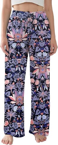 Womens Pajama Pants Lightweight Casual Comfy Lounge Palazzo Pants Sleepwear Loungewear PJs Bottoms with Pockets in Saudi Arabia