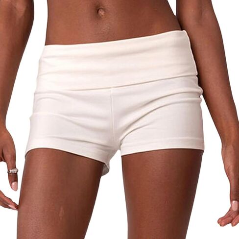 شورت نسائي قابل للطي بخصر مطاطي Y2k شورت صالة قابل للطي بيجامة لطيفة قيعان صغيرة شورت قصير ملابس نوم أبيض in Saudi Arabia