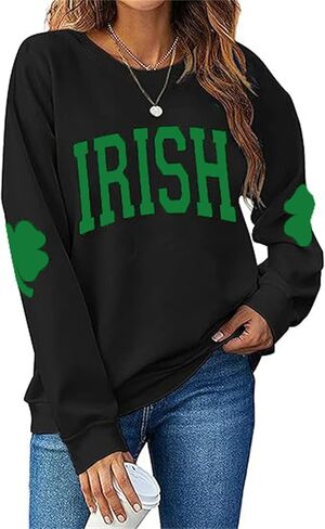 Women's St Patrick's Day Sweatshirt Lucky Charm Shamrock Irish Sweatshirt St. Patrick's Green Tops Retro Style Shirt in Saudi Arabia