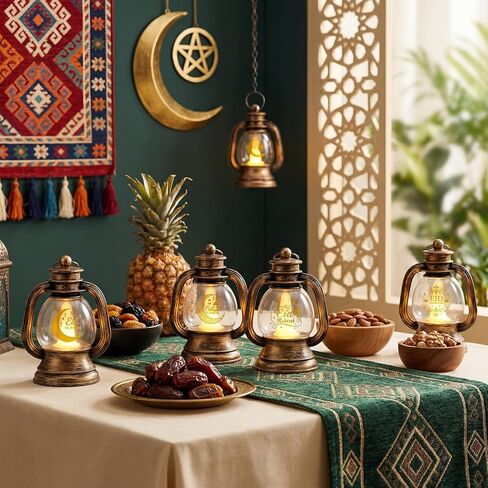 VIHOSE 18 قطعة من فانوس عيد رمضان السائبة، فوانيس ذهبية برونزية صغيرة مزخرفة مع شموع LED صغيرة ديكور عيد مبارك، أضواء فانوس معلقة عتيقة للمنزل 2026، هدية حفلة مركزية للطاولة، 3.5 بوصة in Saudi Arabia