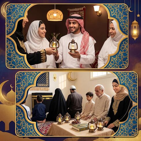 VIHOSE 18 قطعة من فانوس عيد رمضان السائبة، فوانيس ذهبية برونزية صغيرة مزخرفة مع شموع LED صغيرة ديكور عيد مبارك، أضواء فانوس معلقة عتيقة للمنزل 2026، هدية حفلة مركزية للطاولة، 3.5 بوصة in Saudi Arabia
