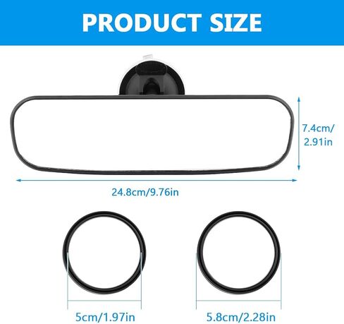 مرآة الرؤية الخلفية للسيارة مقاس 9.8 بوصة من UXELY مع كوب شفط، مرآة رؤية خلفية داخلية أوتوماتيكية قابلة للتعديل ومضادة للوهج، مجموعة مرآة داخلية سميكة عالية الدقة للسيارة، عالمية للبحرية والشاحنات وسيارات الدفع الرباعي، كما تظهر الصورة in Kuwait