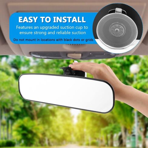 مرآة الرؤية الخلفية للسيارة مقاس 9.8 بوصة من UXELY مع كوب شفط، مرآة رؤية خلفية داخلية أوتوماتيكية قابلة للتعديل ومضادة للوهج، مجموعة مرآة داخلية سميكة عالية الدقة للسيارة، عالمية للبحرية والشاحنات وسيارات الدفع الرباعي، كما تظهر الصورة in Kuwait