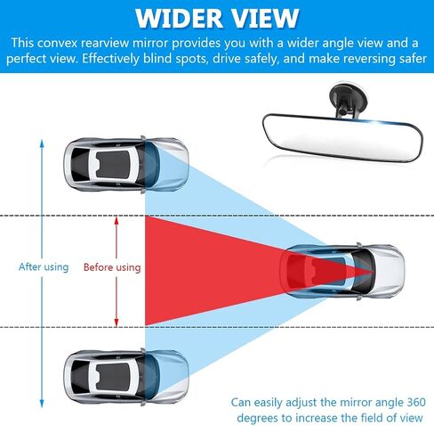 مرآة الرؤية الخلفية للسيارة مقاس 9.8 بوصة من UXELY مع كوب شفط، مرآة رؤية خلفية داخلية أوتوماتيكية قابلة للتعديل ومضادة للوهج، مجموعة مرآة داخلية سميكة عالية الدقة للسيارة، عالمية للبحرية والشاحنات وسيارات الدفع الرباعي، كما تظهر الصورة in Kuwait