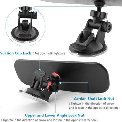 مرآة الرؤية الخلفية للسيارة مقاس 9.8 بوصة من UXELY مع كوب شفط، مرآة رؤية خلفية داخلية أوتوماتيكية قابلة للتعديل ومضادة للوهج، مجموعة مرآة داخلية سميكة عالية الدقة للسيارة، عالمية للبحرية والشاحنات وسيارات الدفع الرباعي، كما تظهر الصورة in Kuwait