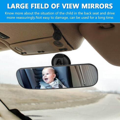 مرآة الرؤية الخلفية للسيارة مقاس 9.8 بوصة من UXELY مع كوب شفط، مرآة رؤية خلفية داخلية أوتوماتيكية قابلة للتعديل ومضادة للوهج، مجموعة مرآة داخلية سميكة عالية الدقة للسيارة، عالمية للبحرية والشاحنات وسيارات الدفع الرباعي، كما تظهر الصورة in Kuwait