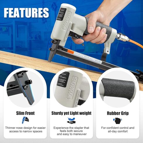 دباسة تنجيد هوائية من WOODPECKER NL7116 مع مجلة ممتدة، دبابيس تاج مقاس 22 مقاس 3/8 بوصة، مسدس دبابيس هوائي من سلسلة 71 للأعمال الخشبية، من 1/4 بوصة إلى 5/8 بوصة in Kuwait