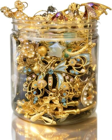 Gift-Ready Light Gothic&Witchy Mystery Jewelry Jar – 30pcs Gold&Black Surprise Costume Jewelry Set Unique Anniversary Birthday Friendship Gift for Her in Kuwait