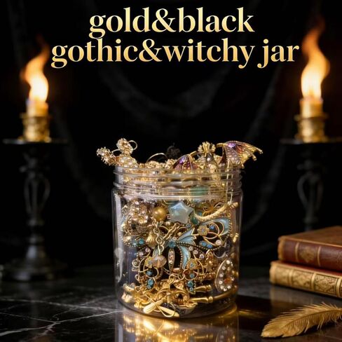 Gift-Ready Light Gothic&Witchy Mystery Jewelry Jar – 30pcs Gold&Black Surprise Costume Jewelry Set Unique Anniversary Birthday Friendship Gift for Her in Kuwait