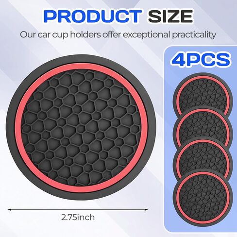 4PCS Car Cup Holder Coasters,Universal Auto Non-Slip Insert Water Bottle Holder Pads,Dustproof Automotive Interior Accessories Mat for Vehicles,Trucks,RVs and More (Black/Red) in Saudi Arabia
