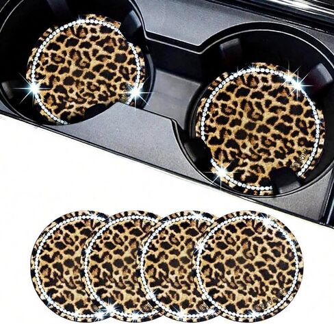 قواعد أكواب السيارة الفهد لحاملات الأكواب، 4 عبوات من السيليكون حامل أكواب السيارة الفهد، قواعد حامل أكواب عالمية غير قابلة للانزلاق مقاس 2.75 بوصة، ملحقات داخلية للسيارة للنساء (أصفر) in Kuwait