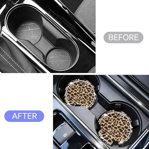 قواعد أكواب السيارة الفهد لحاملات الأكواب، 4 عبوات من السيليكون حامل أكواب السيارة الفهد، قواعد حامل أكواب عالمية غير قابلة للانزلاق مقاس 2.75 بوصة، ملحقات داخلية للسيارة للنساء (أصفر) in Kuwait