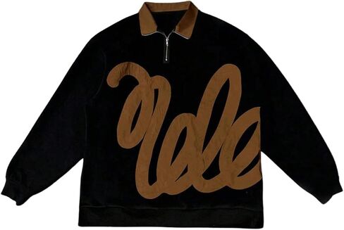 GORGLITTER Men's Color Block Graphic Oversized Sweatshirt Long Sleeve Half Zip Up Collar Streetwear Boxy Cropped Tops Black and Brown Small in Saudi Arabia