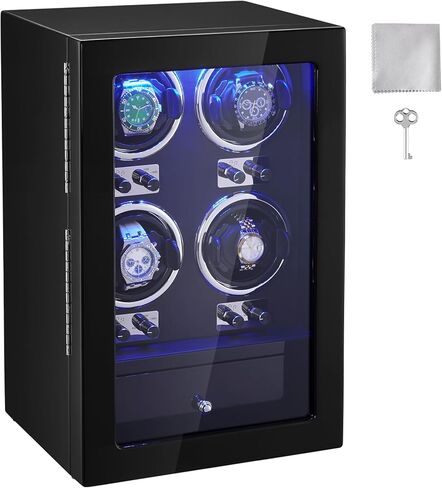 VEVOR Watch Organizer, Accommodates 8 Automatic Watches for Both Men and Women, Features 8 Ultra-Silent Japanese Mabuchi Motors, Includes Blue LED Illumination & Power Adapter, Crafted from Durable in Saudi Arabia