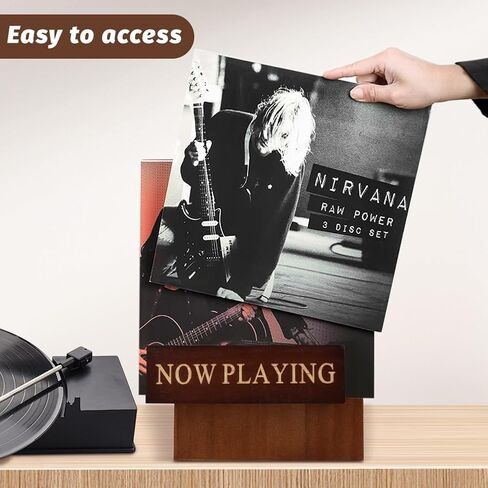 Vinyl Record Stand, Classic Wood Albums Now Playing Display Vinyl Record Stand Elegant Rustic CDs(COLOR:Brown) in Saudi Arabia