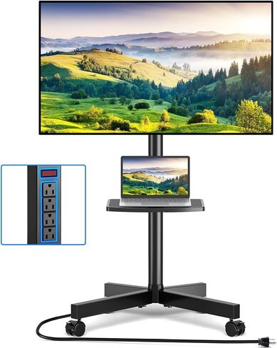 Rfiver Mobile TV Cart with Power Outlet, Rolling TV Stand for 23-60 Inch LCD LED OLED Flat Panel Curved Screen TVs up to 88 lbs, Height Adjustable Portable TV Stand with Wheels, Max VESA 400x400mm in Kuwait