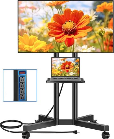 Rfiver Mobile TV Cart with Power Outlet, Rolling TV Stand for 23-60 Inch LCD LED OLED Flat Panel Curved Screen TVs up to 88 lbs, Height Adjustable Portable TV Stand with Wheels, Max VESA 400x400mm in Saudi Arabia