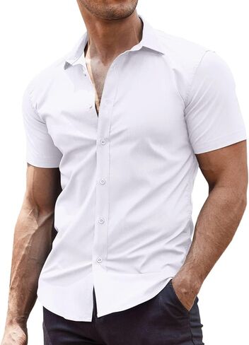 COOFANDY Men's Muscle Fit Dress Shirts Wrinkle-Free Short Sleeve Casual Button Down Shirt in Saudi Arabia