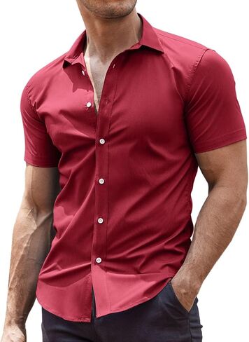 COOFANDY Men's Muscle Fit Dress Shirts Wrinkle-Free Short Sleeve Casual Button Down Shirt in Saudi Arabia