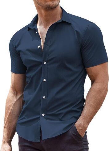 COOFANDY Men's Muscle Fit Dress Shirts Wrinkle-Free Short Sleeve Casual Button Down Shirt in Saudi Arabia