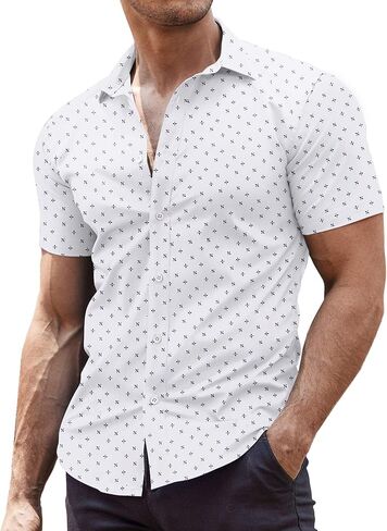 COOFANDY Men's Muscle Fit Dress Shirts Wrinkle-Free Short Sleeve Casual Button Down Shirt in Saudi Arabia